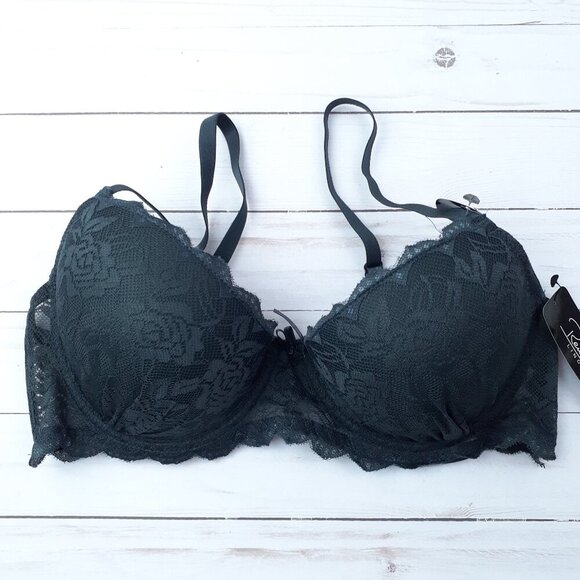 Rene Rofe Womens Underwire Bra 36C Lightly Padded Dark Gray Lace 203A - Picture 1 of 4